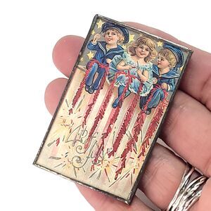 Lisa Hindsley Schureman Signed 1999 July 4th Stamp Pin BlueHouse Flag Sparklers